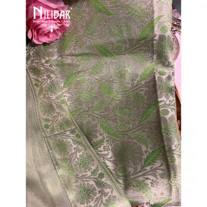 Green Banarasi Silk Unstitched Suit 