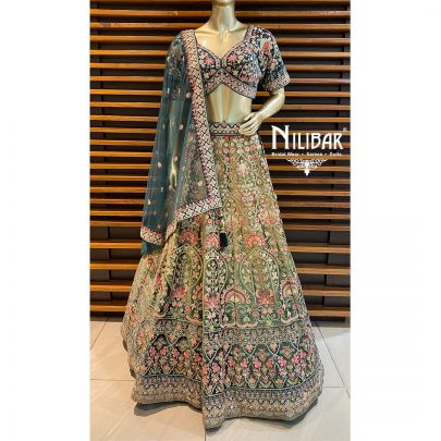 Green Velvet Bridal Lehenga