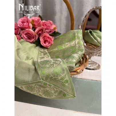 Green Banarasi Silk Unstitched Suit 