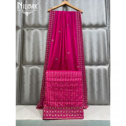 Hot Pink Silk Unstitched Suit