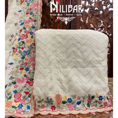 Pearl White Organza Unstitched Suit