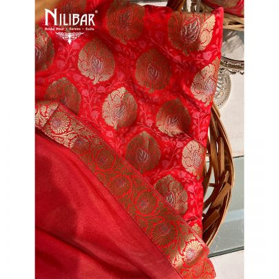 Red Banarasi Silk Unstitched Suit