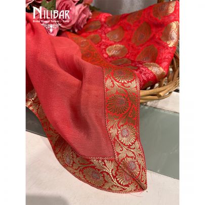 Red Banarasi Silk Unstitched Suit