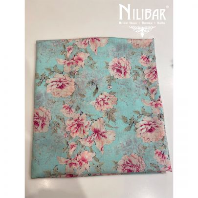 Blizzard Blue Cotton Unstitched Suit's embllished with Floral Print work along with Chinon Print Dupatta.