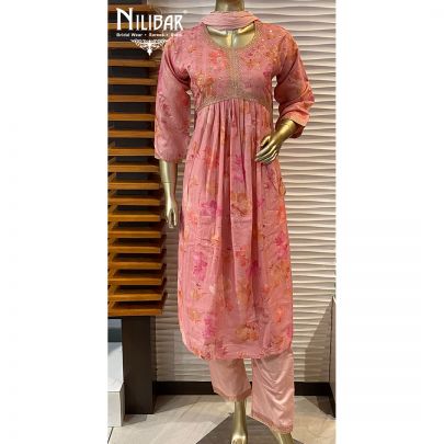 Pink Floral Printed Cotton Kurti and Pant Set