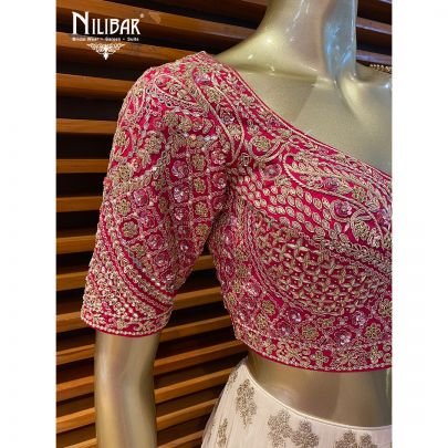 Magenta and Cosmic Latte Silk Lehenga