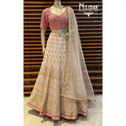 Magenta and Cosmic Latte Silk Lehenga
