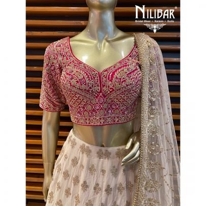 Magenta and Cosmic Latte Silk Lehenga