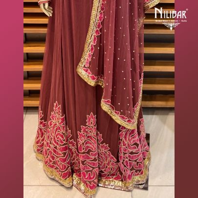 Pink Punch and Brick Maroon Silk Lehenga