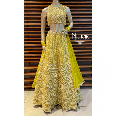 Apple Green Silk and Georgette Lehenga
