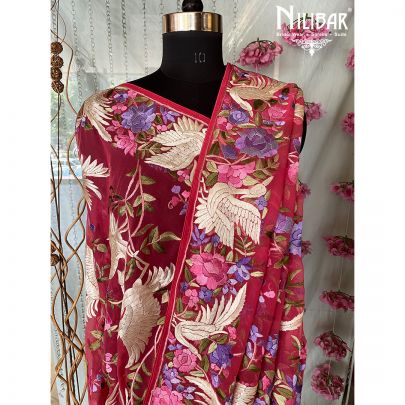 Mystic Pink Georgette Parsi Dupatta