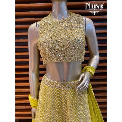 Apple Green Silk and Georgette Lehenga