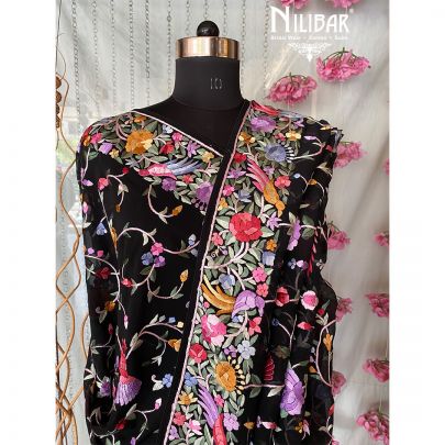 Black Georgette Thread Parsi Dupatta.
