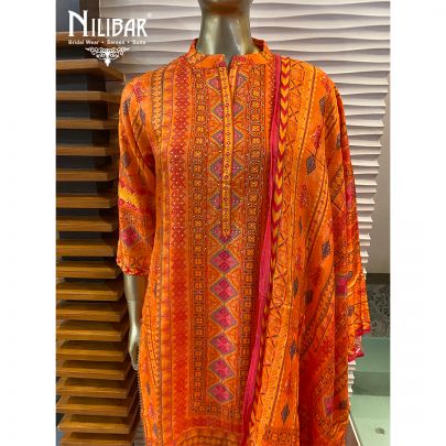Orange Cotton Kurti and Pant Set