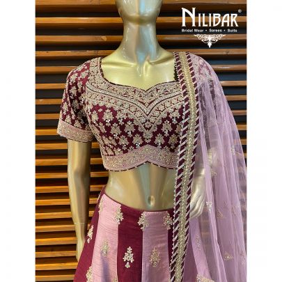 Rosewood Pink and Lemonade Pink Silk Lehenga