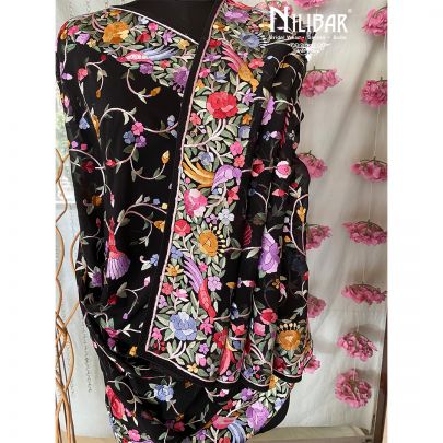 Black Georgette Thread Parsi Dupatta.