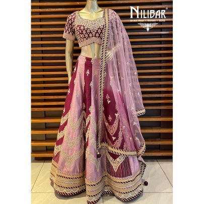 Rosewood Pink and Lemonade Pink Silk Lehenga