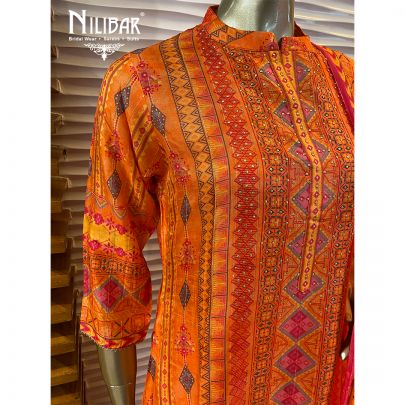 Orange Cotton Kurti and Pant Set