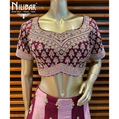 Rosewood Pink and Lemonade Pink Silk Lehenga