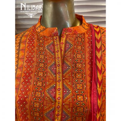 Orange Cotton Kurti and Pant Set
