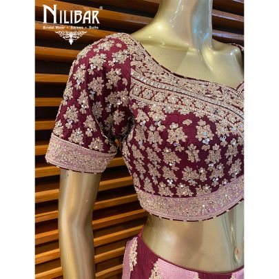Rosewood Pink and Lemonade Pink Silk Lehenga