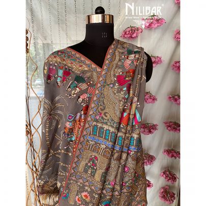 Grey Georgette Thread Parsi Dupatta