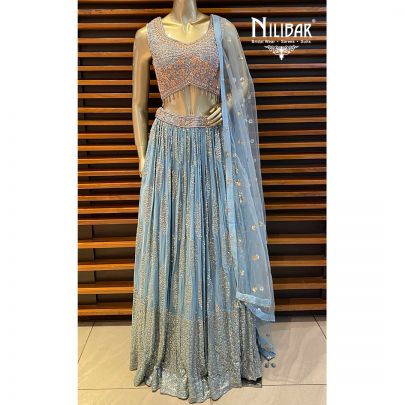Sky Blue Georgette Lehenga