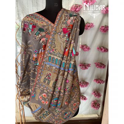 Grey Georgette Thread Parsi Dupatta