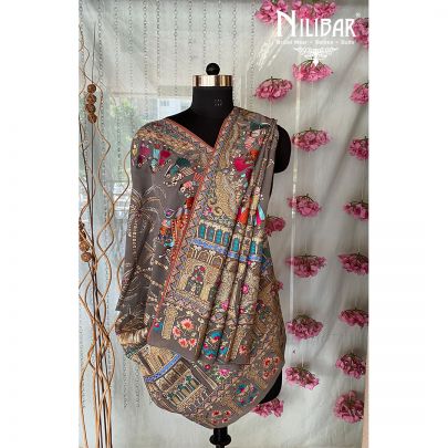 Grey Georgette Thread Parsi Dupatta