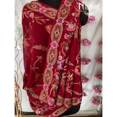 Cherry Red  Georgette Thread Parsi Dupatta