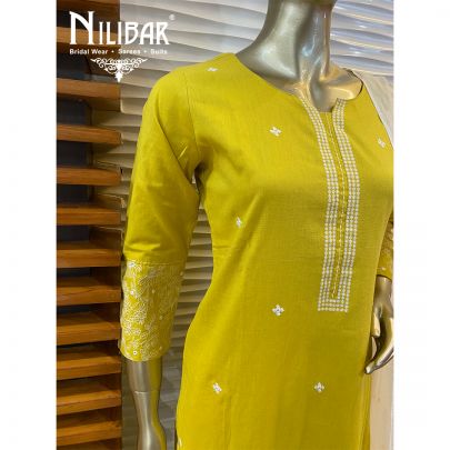 Pineapple Yellow Cotton Kurti Set