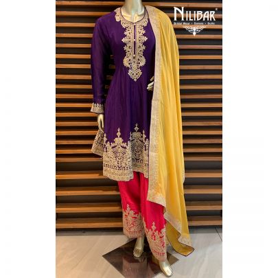 Magenta Chinon Salwar Suit