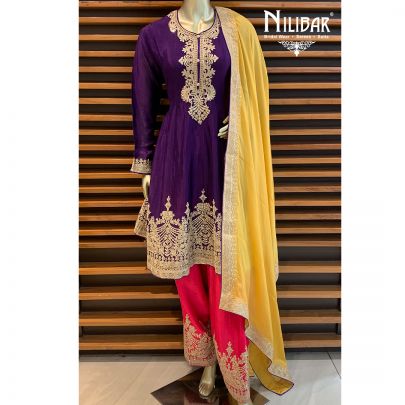 Magenta Chinon Salwar Suit