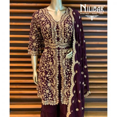 Wine Georgette Peplum Suit