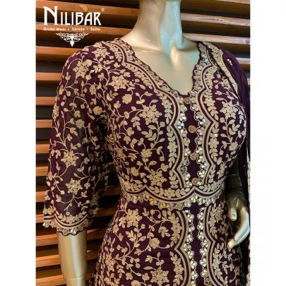 Wine Georgette Peplum Suit