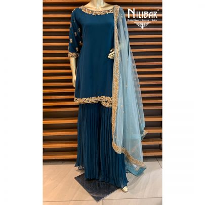 Peacock Blue Georgette Sharara Suit