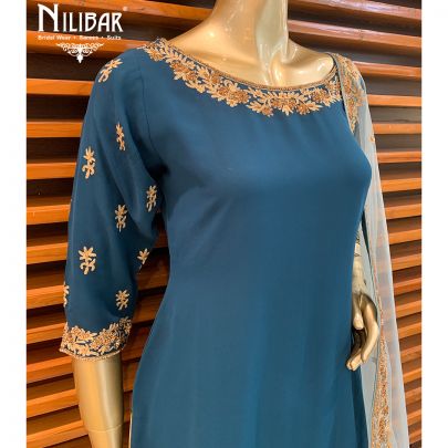 Peacock Blue Georgette Sharara Suit