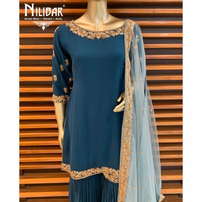 Peacock Blue Georgette Sharara Suit