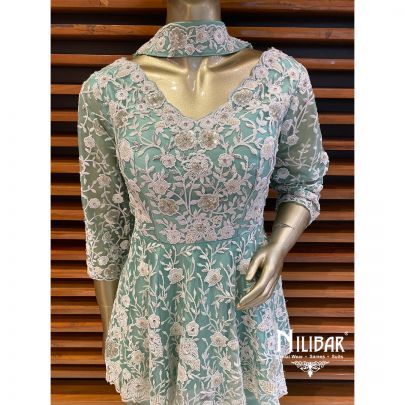 Sea green Georgette and Net Palazzo Suit
