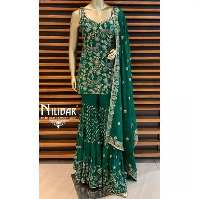 Bottlee Green Chinon Sharara Suit