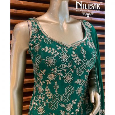 Bottlee Green Chinon Sharara Suit