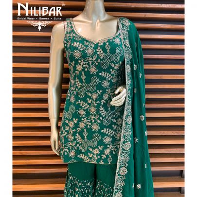 Bottlee Green Chinon Sharara Suit