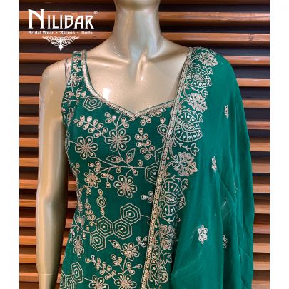 Bottlee Green Chinon Sharara Suit