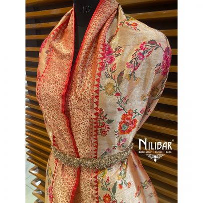 Red Silk Dupatta  embellished with Floral Motifs work.
