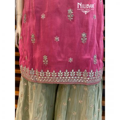 Pink and Sage Green Silk Palazzo Suit