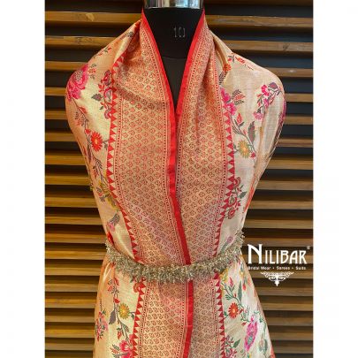 Red Silk Dupatta  embellished with Floral Motifs work.