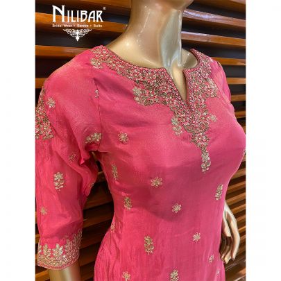 Pink and Sage Green Silk Palazzo Suit