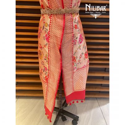 Red Silk Dupatta  embellished with Floral Motifs work.