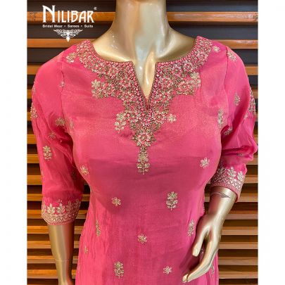 Pink and Sage Green Silk Palazzo Suit