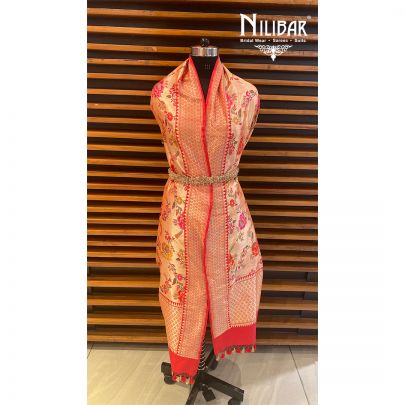 Red Silk Dupatta  embellished with Floral Motifs work.
